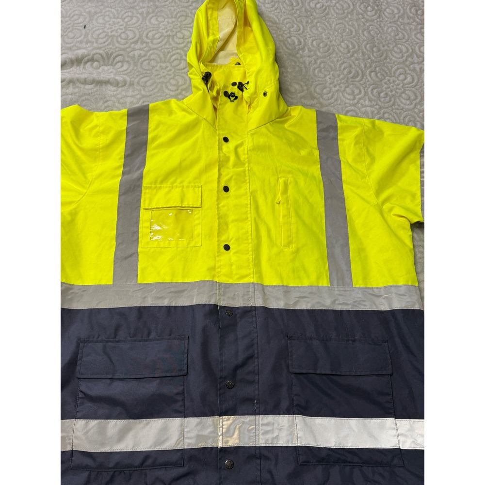 Concern For Safety Mens 3XL Hi-Vis Reflective Rain Jacket Yellow Navy 736C-3